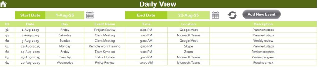 Operations Remote Work Calendar in Excel - Next Gen Templates