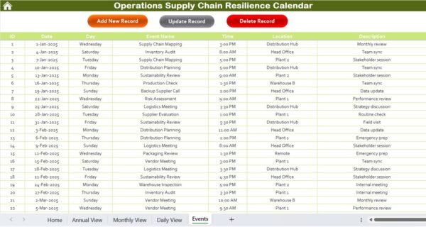 Operations Supply Chain Resilience Calendar in Excel - Image 8