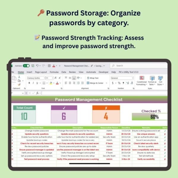 Password Management Checklist in Excel