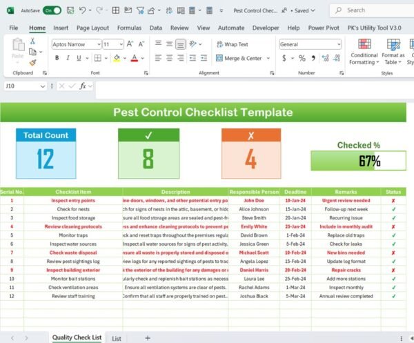 Pest Control Checklist Template in Excel - Image 2