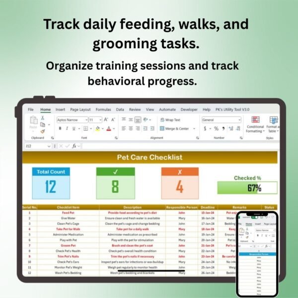 Pet Care Checklist in Excel