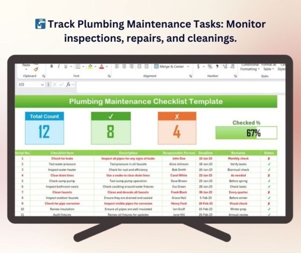 Plumbing Maintenance Checklist Template in Excel