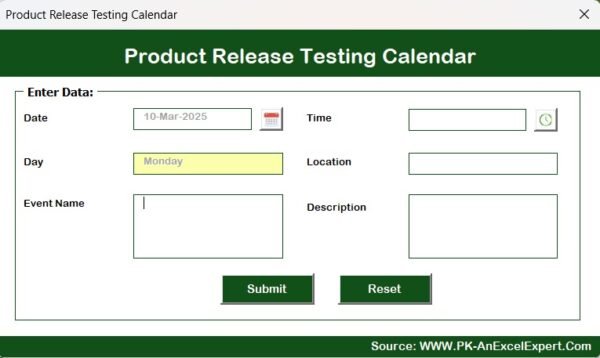 Product Release Testing Calendar in Excel - Image 9