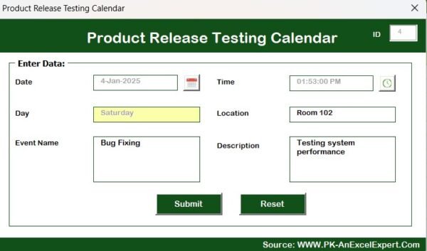 Product Release Testing Calendar in Excel - Image 10