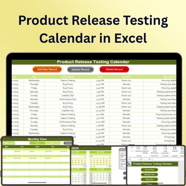 Product Release Testing Calendar in Excel