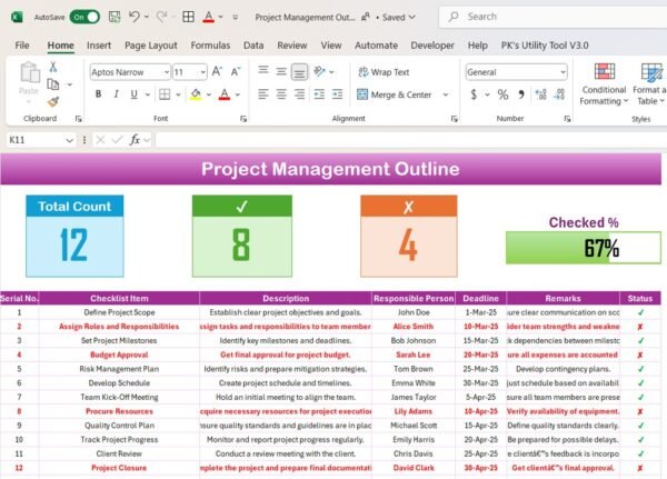 Project Management Outline Checklist in Excel - Image 2