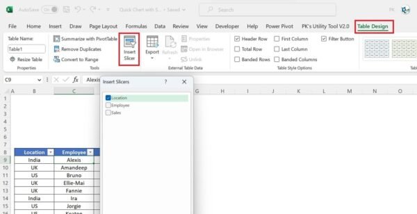 Quick Dynamic Sales by Employees chart with Slicer in Excel - Image 3