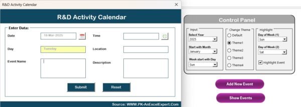 R&D Activity Calendar in Excel - Image 5