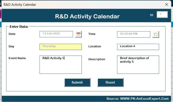 R&D Activity Calendar in Excel - Image 10