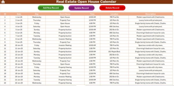 Real Estate Open House Calendar in Excel - Image 8