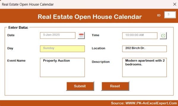 Real Estate Open House Calendar in Excel - Image 10