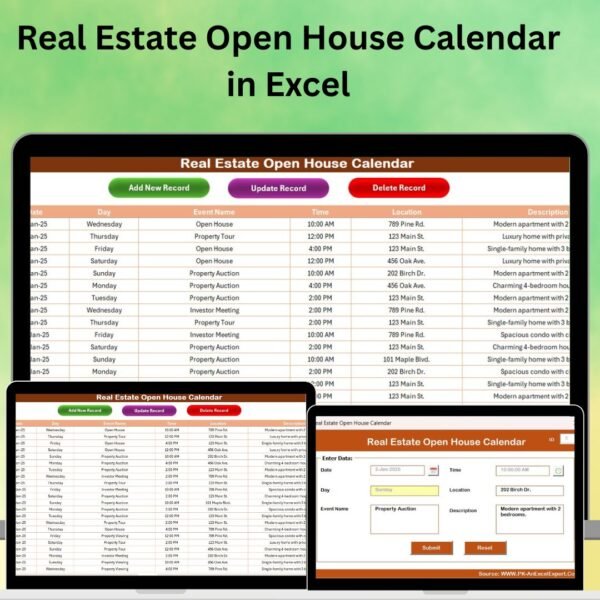 Real Estate Open House Calendar in Excel