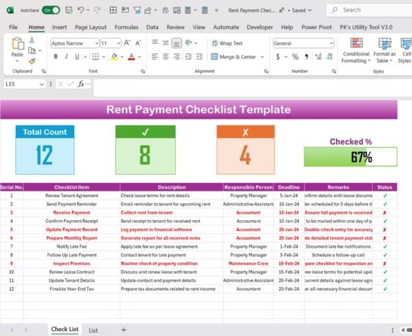 Rent Payment Checklist Template in Excel - Image 2