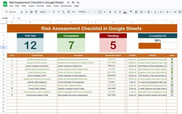 Risk Assessment Checklist in Google Sheets - Image 2