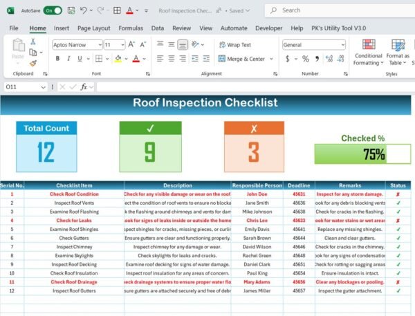 Roof Inspection Checklist in Excel - Image 2