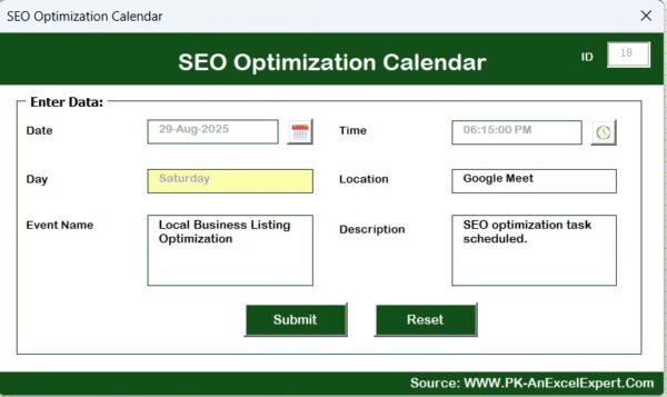 SEO Optimization Calendar in Excel - Image 10