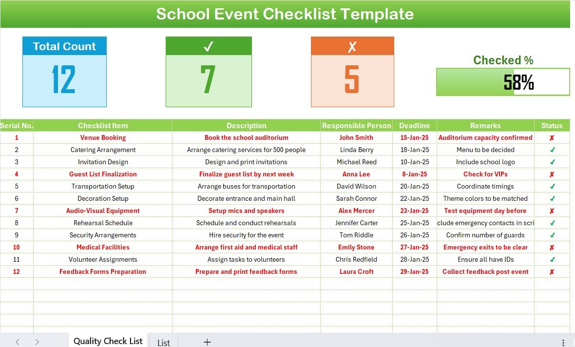 school event checklist
