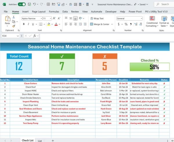 Seasonal Home Maintenance Checklist Template in Excel - Image 2