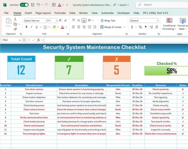 Security System Maintenance Checklist in Excel - Image 2