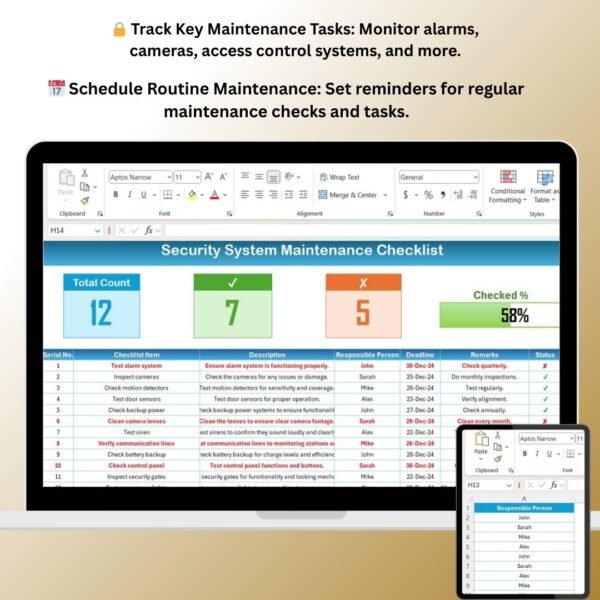 Security System Maintenance Checklist in Excel