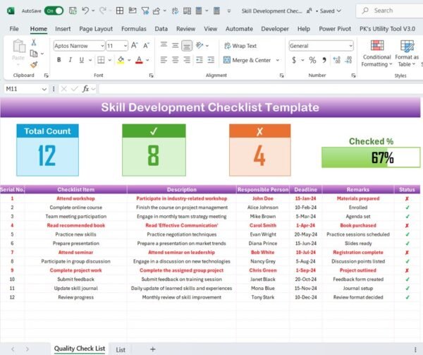 Skill Development Checklist Template in Excel - Image 2