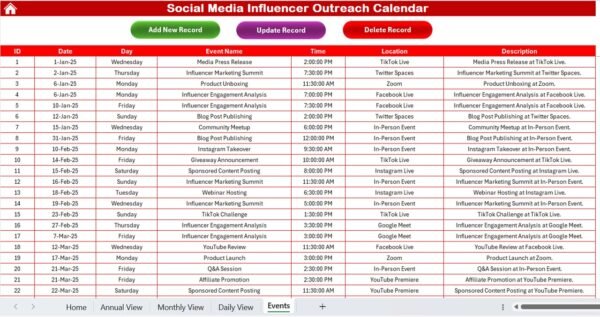 Social Media Influencer Outreach Calendar in Excel - Image 8