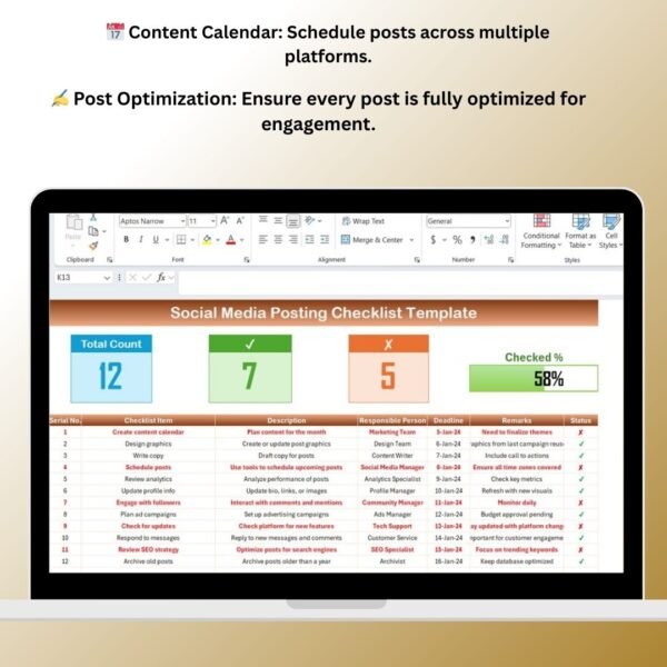 Social Media Posting Checklist Template in Excel