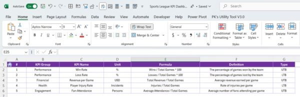 Sports League KPI Dashboard in Excel - Image 8