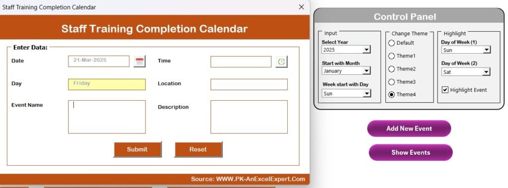 Staff Training Completion Calendar in Excel - Next Gen Templates