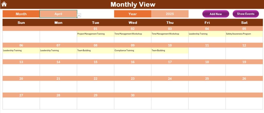 Staff Training Completion Calendar in Excel - Next Gen Templates