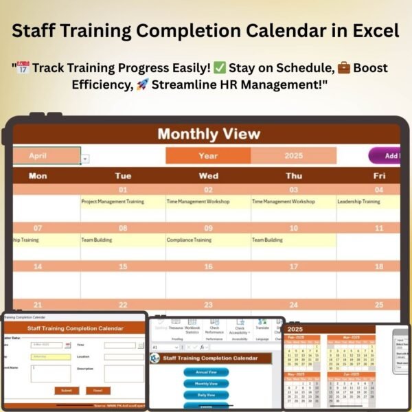 Staff Training Completion Calendar in Excel