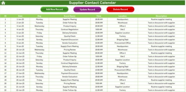 Supplier Contact Calendar in Excel - Image 8