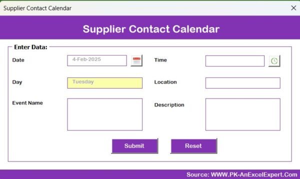 Supplier Contact Calendar in Excel - Image 9