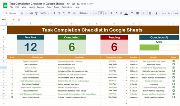 Task Completion Checklist in Google Sheets - Image 2