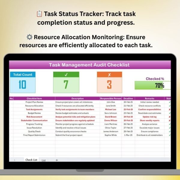 Task Management Audit Checklist in Excel