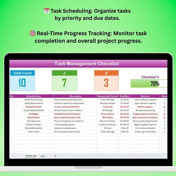 Task Management Checklist in Excel