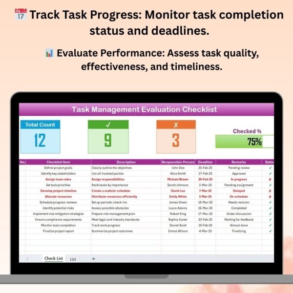 Task Management Evaluation Checklist in Excel