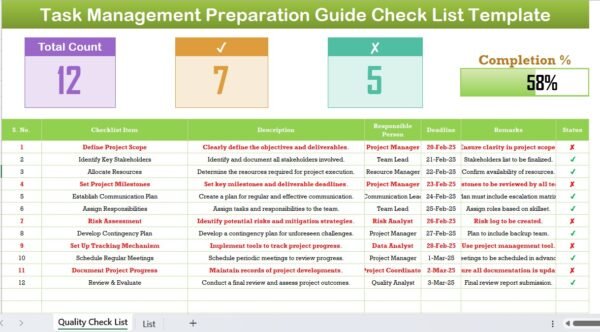 Task Management Preparation Guide Checklist in Excel - Image 2