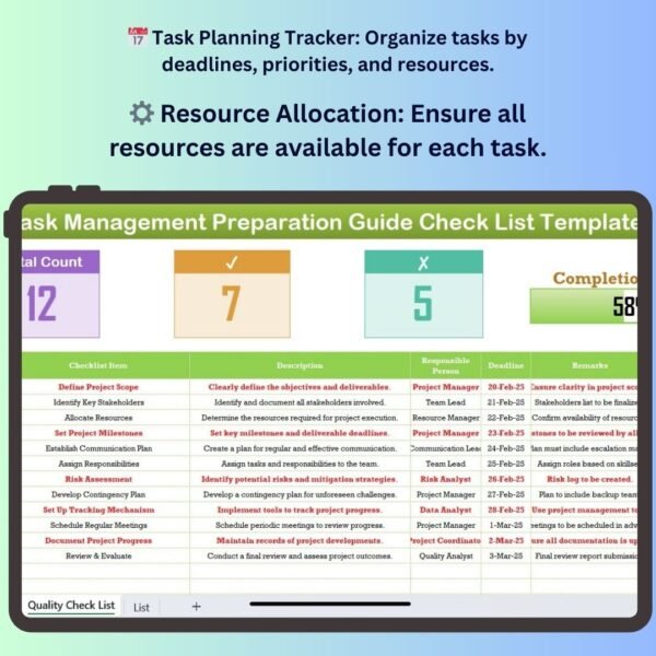 Task Management Preparation Guide Checklist in Excel