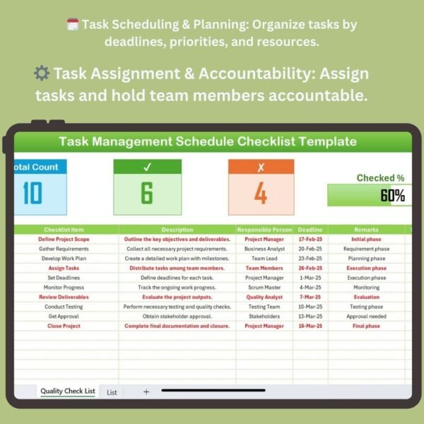 Task Management Schedule Checklist in Excel