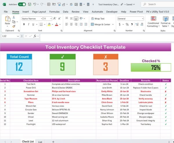 Tool Inventory Checklist Template in Excel - Image 2