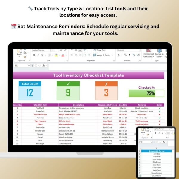 Tool Inventory Checklist Template in Excel