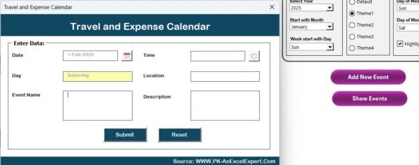 Travel and Expense Calendar in Excel - Image 5