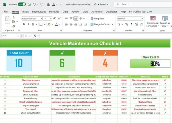 Vehicle Maintenance Checklist in Excel - Image 2