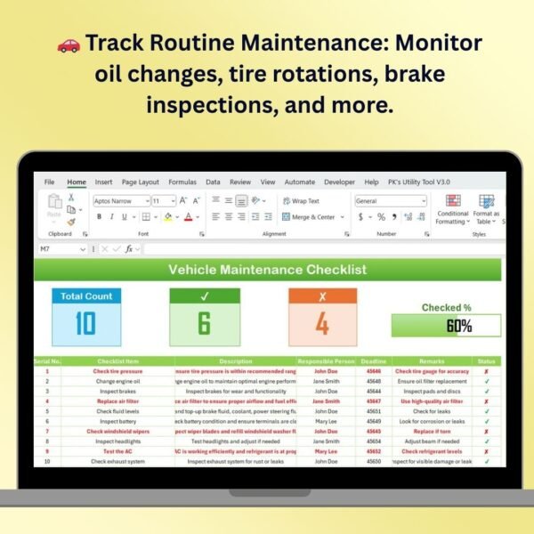 Vehicle Maintenance Checklist in Excel