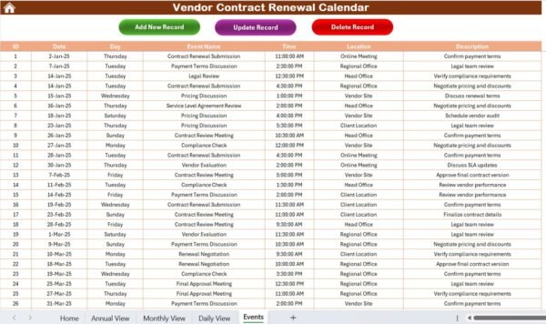 Vendor Contract Renewal Calendar in Excel - Image 8