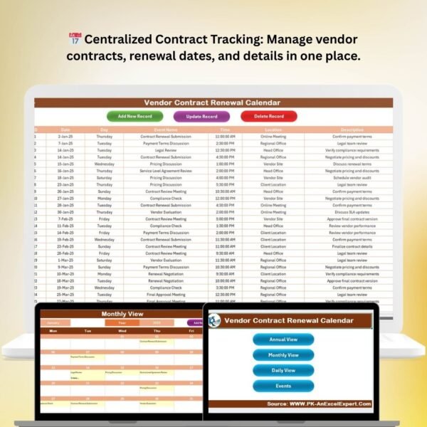 Vendor Contract Renewal Calendar in Excel