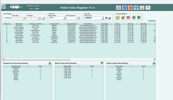 Visitor Entry Register V1.0 in Excel - Image 3