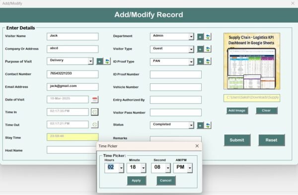 Visitor Entry Register V1.0 in Excel - Image 4