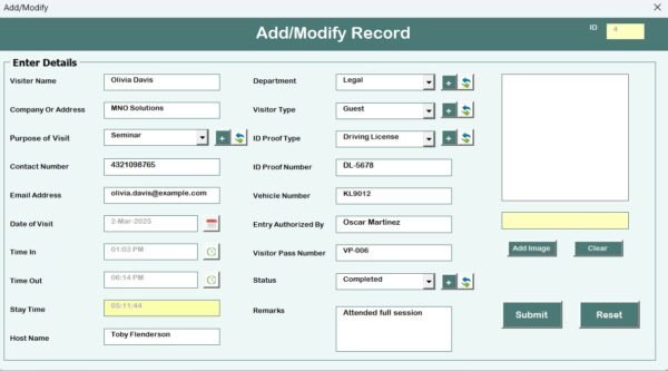 Visitor Entry Register V1.0 in Excel - Image 5